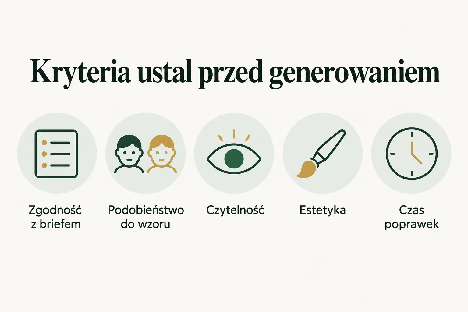 Infografika: pięć kryteriów oceny obrazu ustalanych przed generowaniem