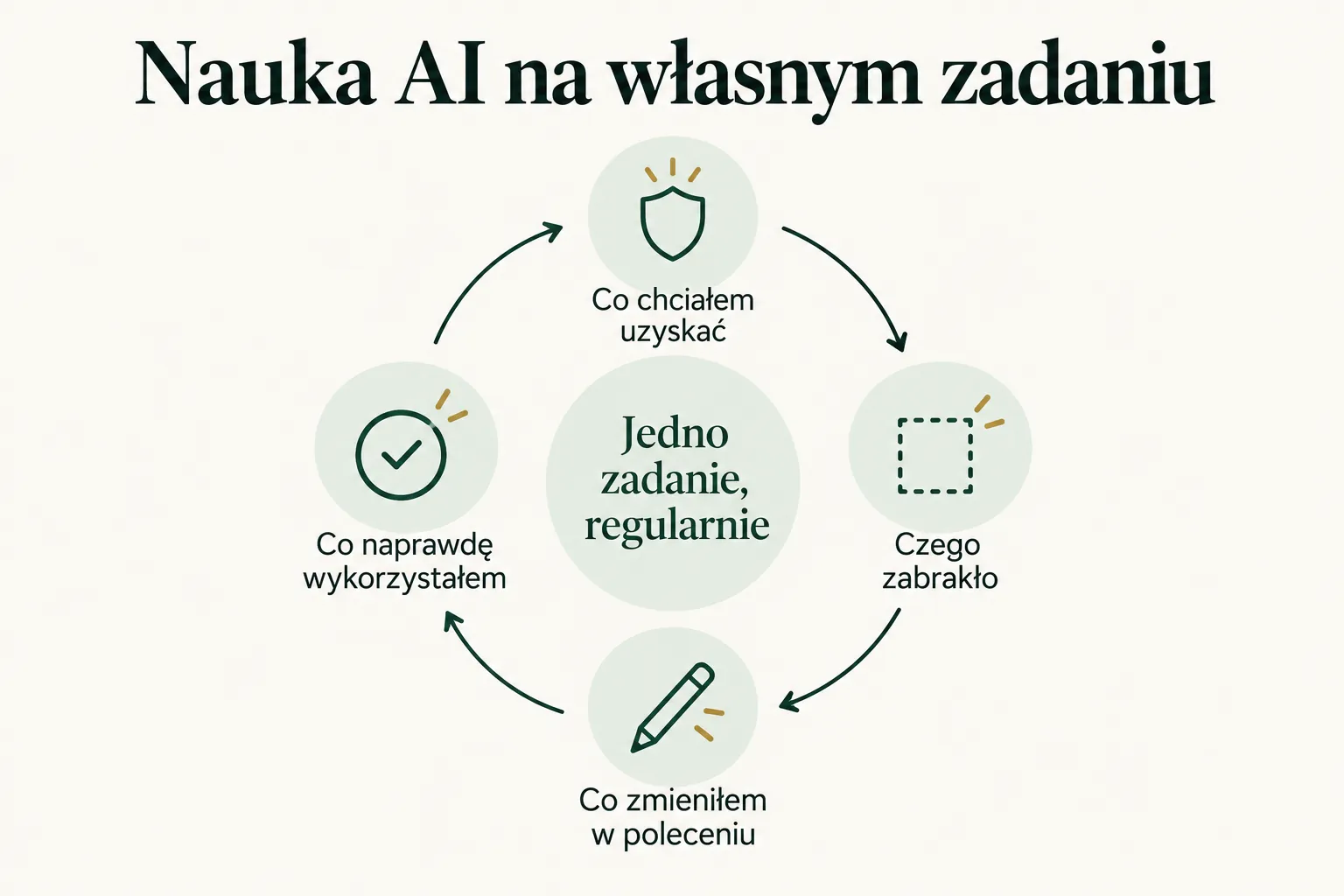 Infografika: cykl nauki AI na własnym zadaniu w czterech krokach